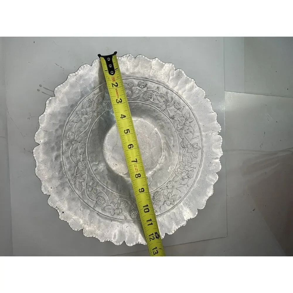 Lot Of 3 Vintage Embossed Aluminum Serving Pieces Tray Bowl Basket Mid Century